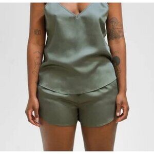 Ettitude Bamboo Silky Satin PJ Set Womens Cami + Shorts 2-Piece Moss‎ Green XXL